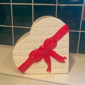 Vintage Relpo Heart Shaped Quilted Red and White Ceramic Planter Vase Retro